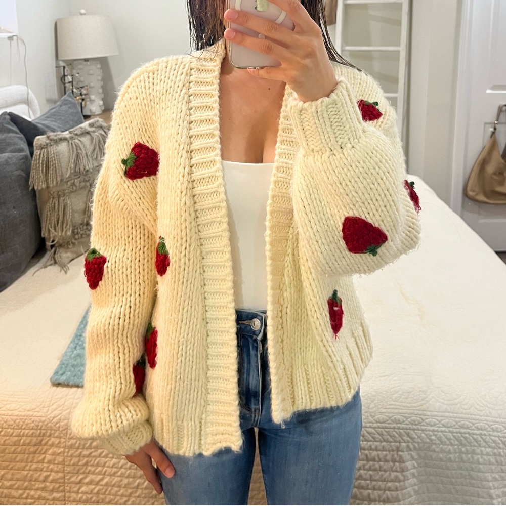 Forever 21 Chunky Knit Strawberry Cardigan